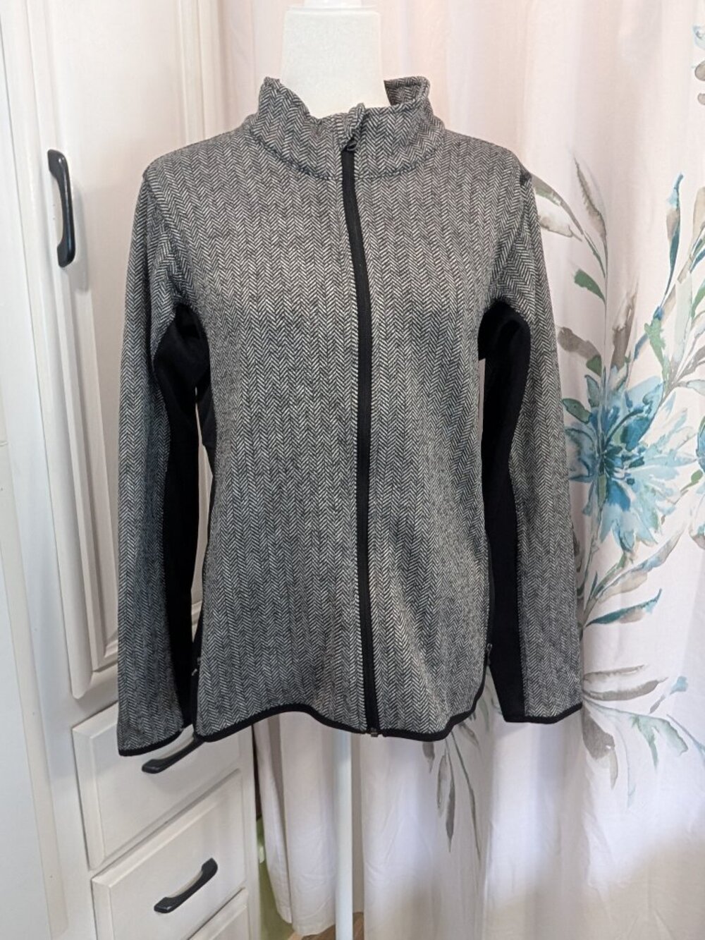 Marc New York Performance Full-Zip Jacket Gray Herringbone Knit Fleece Lined L